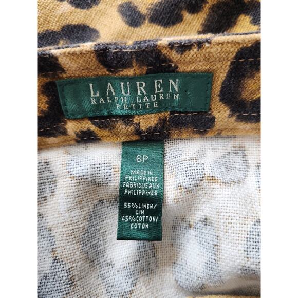 Lauren Ralph Lauren Linen Cotton Button Front Leopard Print Mini Skirt Size 6P - Picture 4 of 8